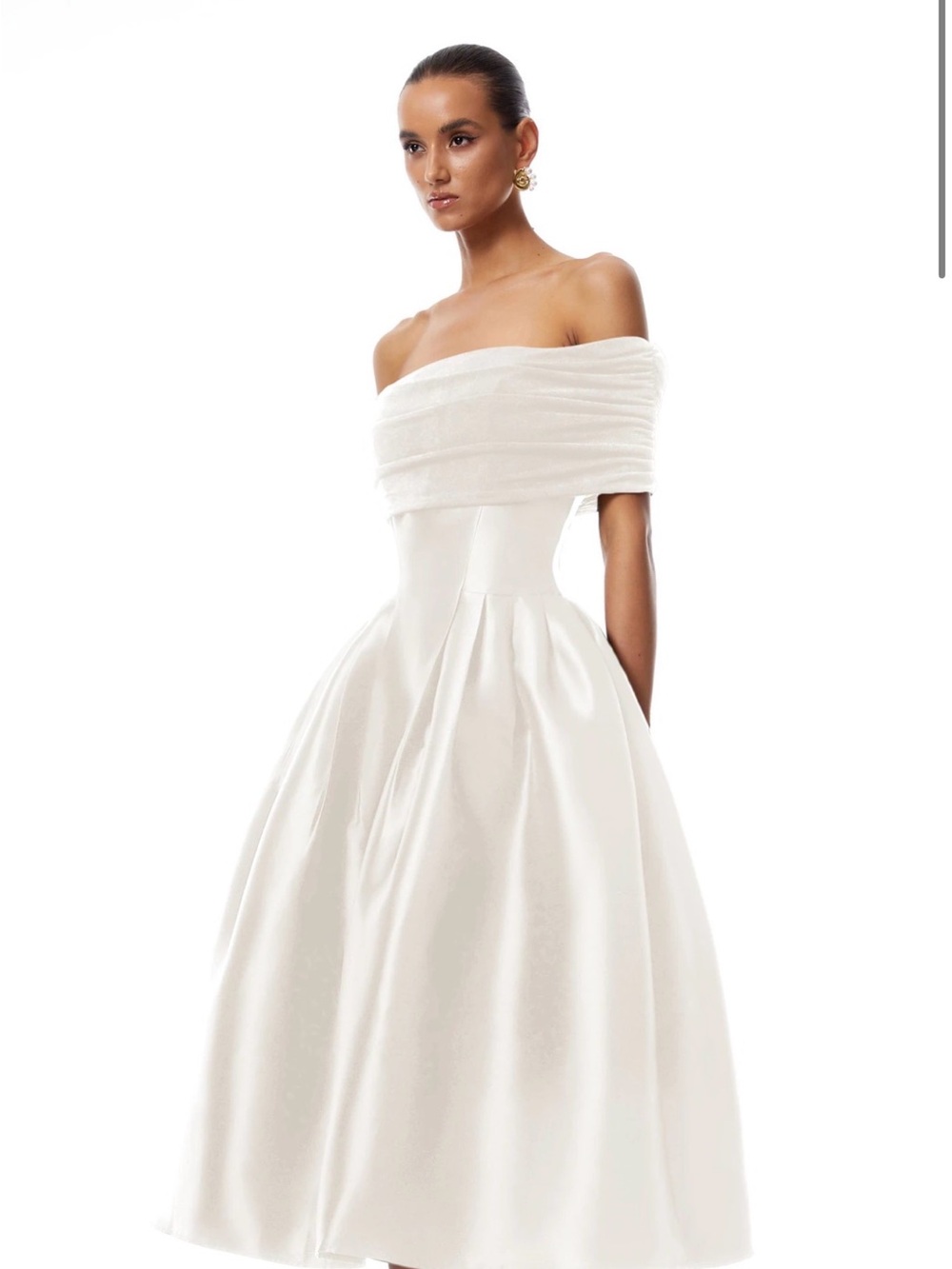Miss Rosier Ainara White Off-Shoulder Midi Dress